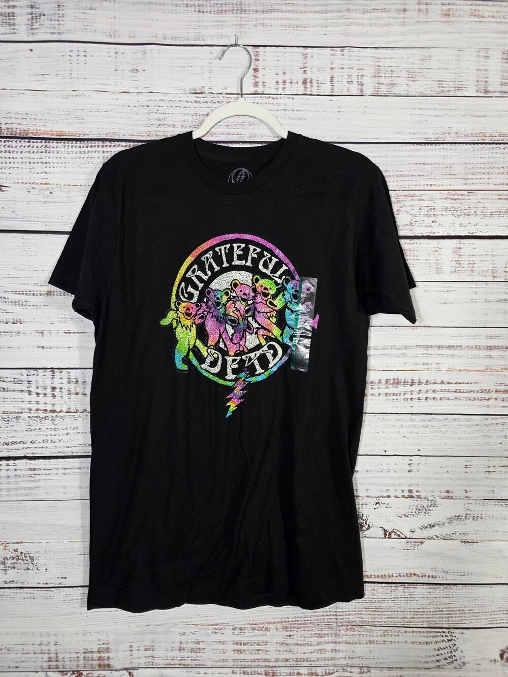 Grateful Dead Dancing Bears Tie Dye Logo Black Band T-Shirt Mens Medium Licensed